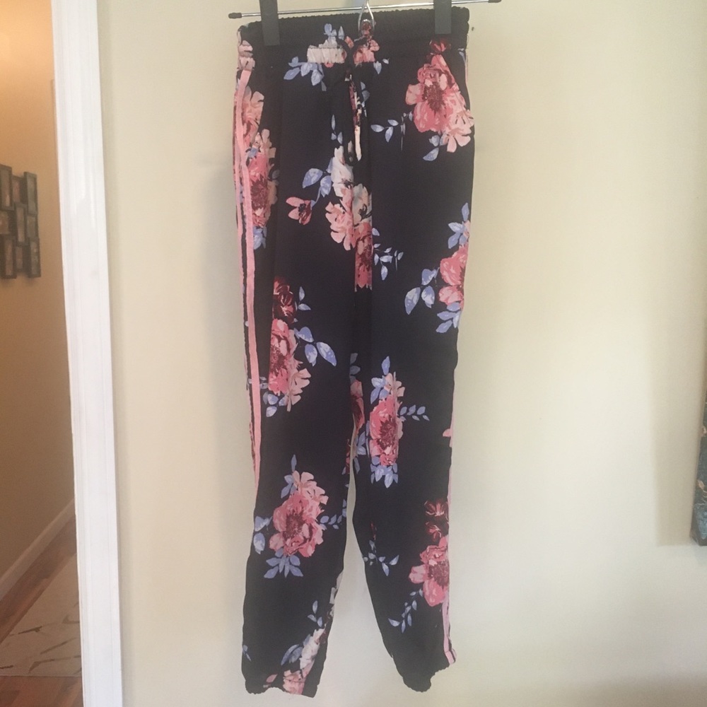 Floral Pants with Side Stripes